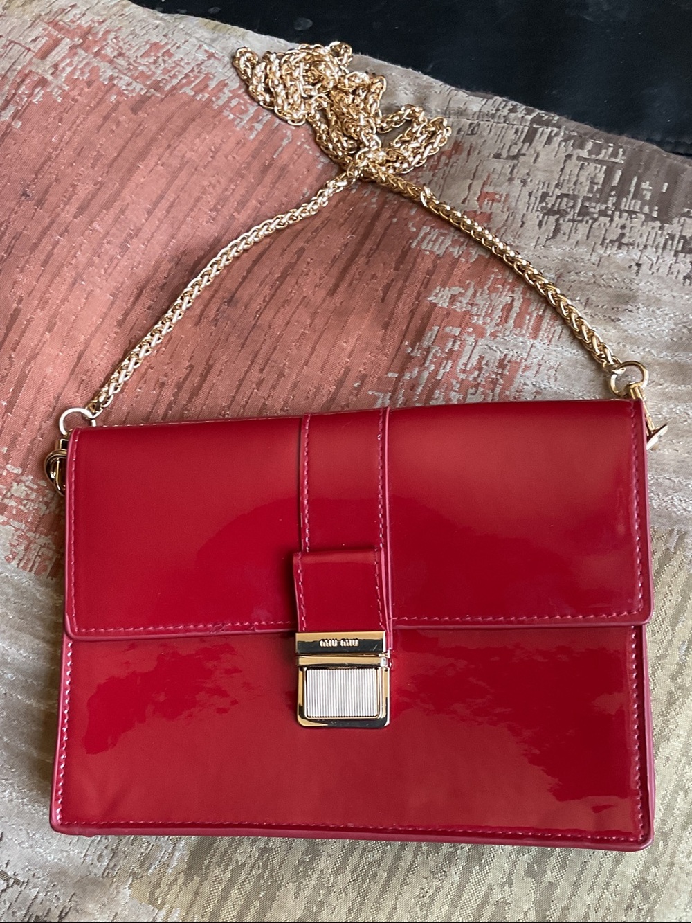 Miu Miu Red Patent Leather Chain Crossbody Bag
